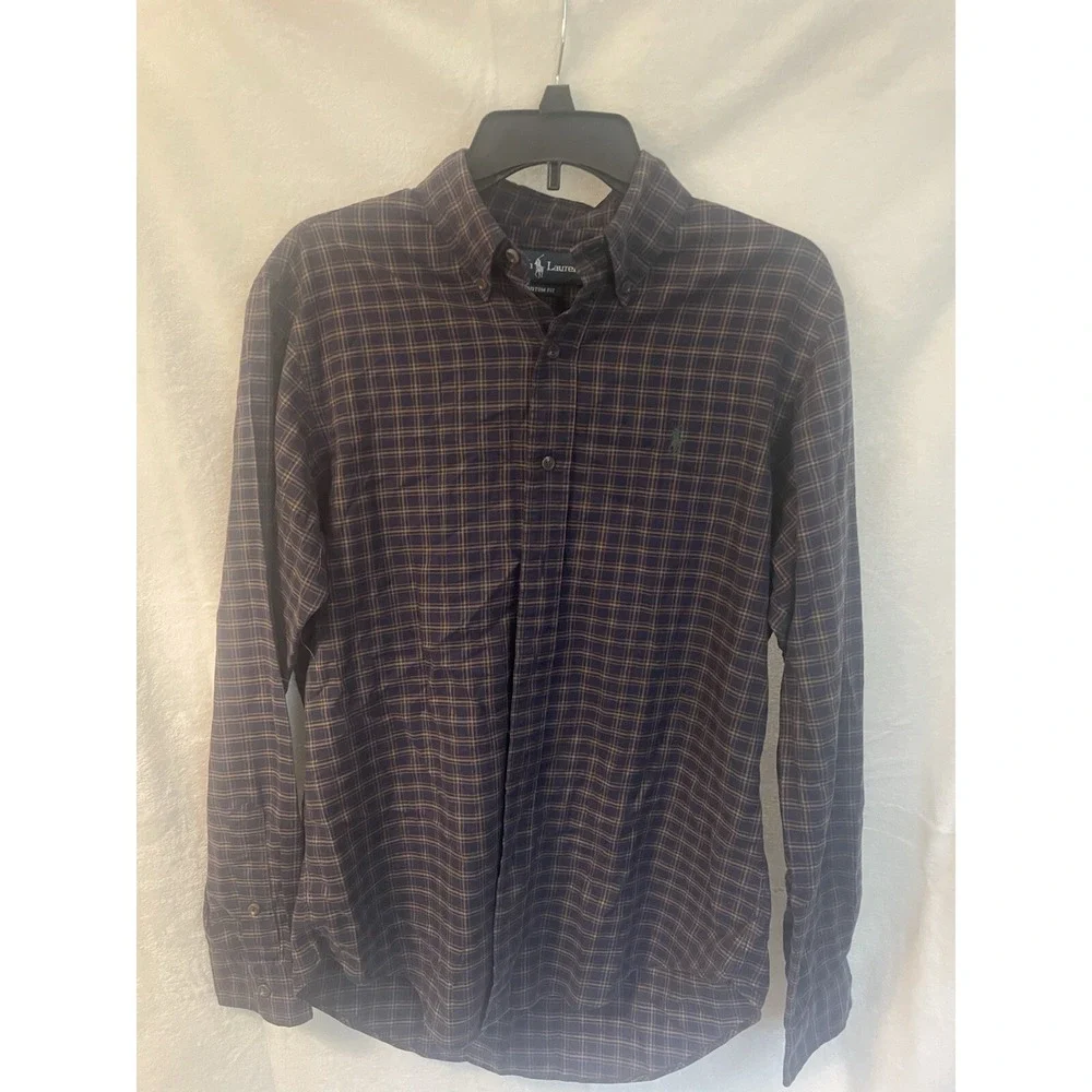 Polo Ralph Lauren Custom Fit ‎ Shirt Mens M Plaid Long Sleeve green pony